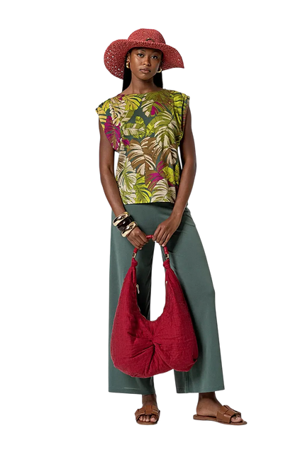 SURKANA GREEN SLEEVELESS TOP WITH DRAPING