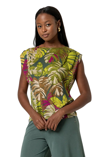 SURKANA GREEN SLEEVELESS TOP WITH DRAPING