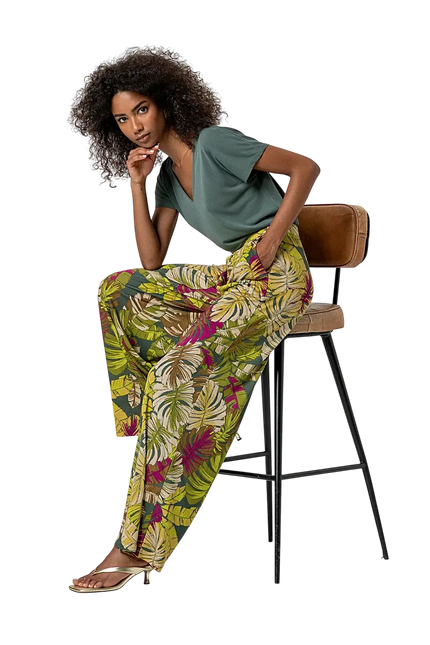GREEN WIDE-LEG PANTS