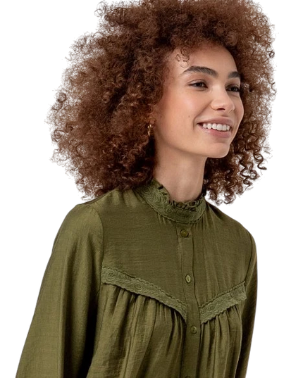 SURKANA EMBROIDERED BLOUSE, OLIJFGROEN