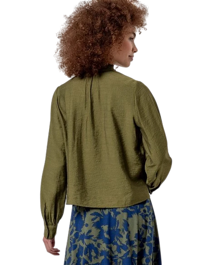 SURKANA EMBROIDERED BLOUSE, OLIJFGROEN