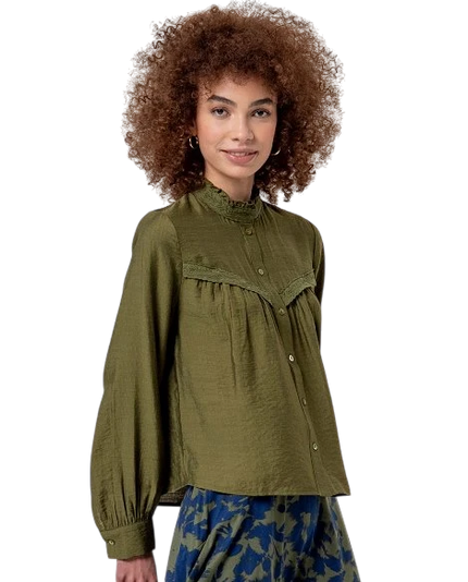 SURKANA EMBROIDERED BLOUSE, OLIJFGROEN