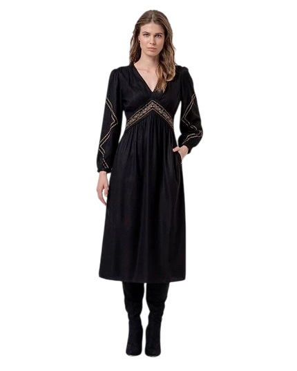 SURKANA EMBROIDERED DRESS, ZWART