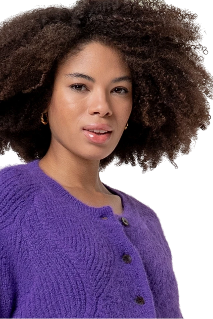 Surkana Round-neck cardigan with cable knit , purple