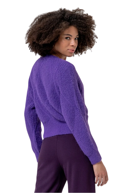 Surkana Round-neck cardigan with cable knit , purple