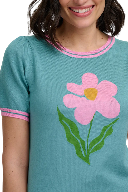 SUGAR HILL BRIGHTON Blusa de Tricô DOMINIQUE, VERDE-ÁGUA, FLOR ARTÍSTICA