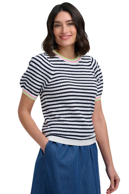 SUGAR HILL BRIGHTON MAGGIE TOP CORALINE KNOT TOP OFF WHITE/NAVY. NAUTICAL STRIPE