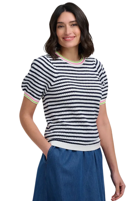 SUGAR HILL BRIGHTON Camiseta MAGGIE CORALINE NÓ TOP OFF WHITE/ MARINHO. LISTRAS NÁUTICAS