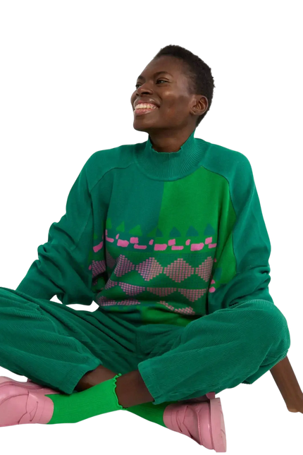 BLUTSGESCHWISTER trui Diamond Loom Egg chunky pullover green