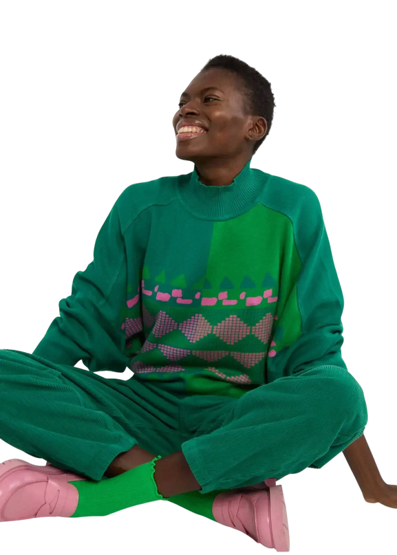 Diamond Loom Egg chunky pullover green