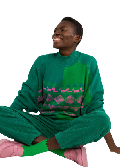 Diamond Loom Egg chunky pullover green