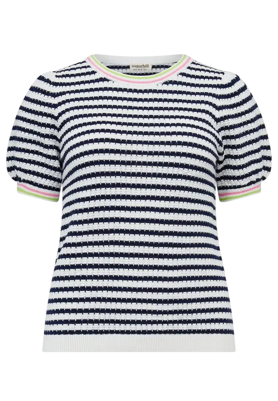 SUGAR HILL BRIGHTON Camiseta MAGGIE CORALINE NÓ TOP OFF WHITE/ MARINHO. LISTRAS NÁUTICAS