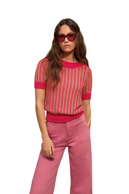 SURKANA PINK BOAT NECK SHORT-SLEEVED SWEATER