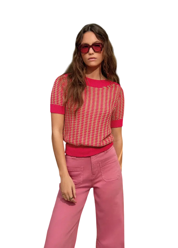 SURKANA BOAT NECK SHORT SLEEVE SWEATER PINK