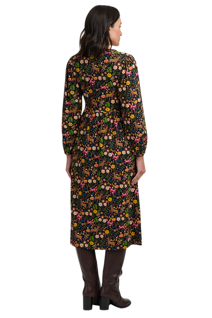 SUGARHILL BRIGHTON NYLA JERSEY MIDI DRESS, BLACK FOREST FOLKLORE