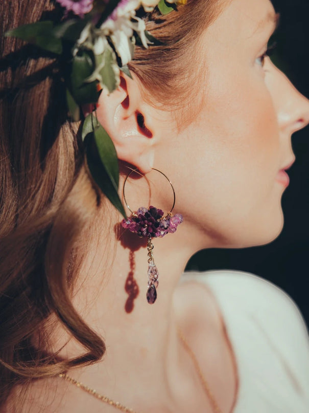DAUGHTER OF THE NORTH WILD ROSE HOOP EARRINGS, 18K GOLD PLATED