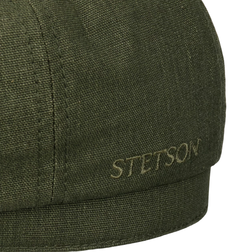 STETSON HATTERAS WAXED COTTON LINEN CAP, GREEN