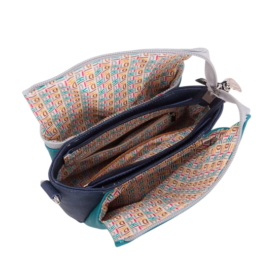 HI-DI-HI SCHOUDERTAS TWEET MET GEBORDUURD ROODBORSTJE, TURQUOISE