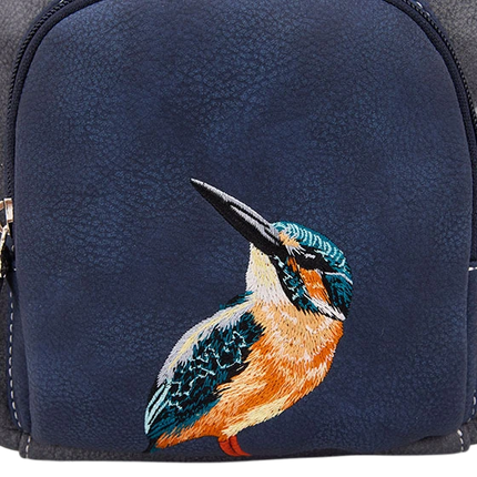 HI-DI-HI RUG/ SCHOUDERTAS WOODS MET IJSVOGEL, BLAUW/ GRIJS