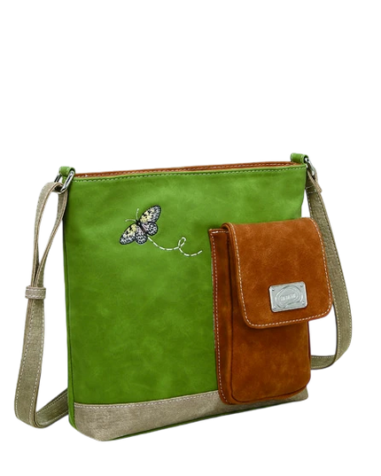 HI-DI-HI TAS "QUAK", GROEN/ COGNAC/ BEIGE