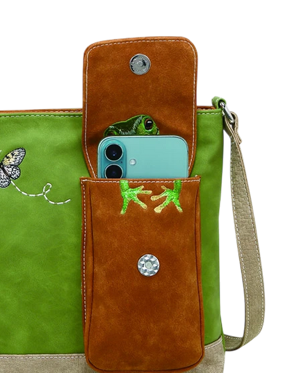 HI-DI-HI TAS "QUAK", GROEN/ COGNAC/ BEIGE