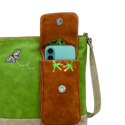 HI-DI-HI TAS "QUAK", GROEN/ COGNAC/ BEIGE