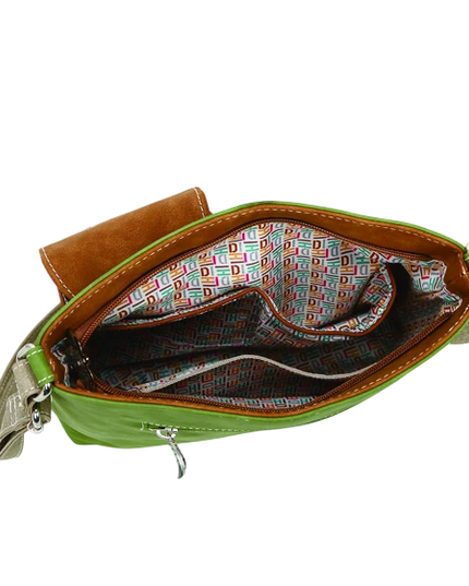 HI-DI-HI TAS "QUAK", GROEN/ COGNAC/ BEIGE