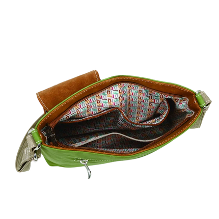 HI-DI-HI TAS "QUAK", GROEN/ COGNAC/ BEIGE