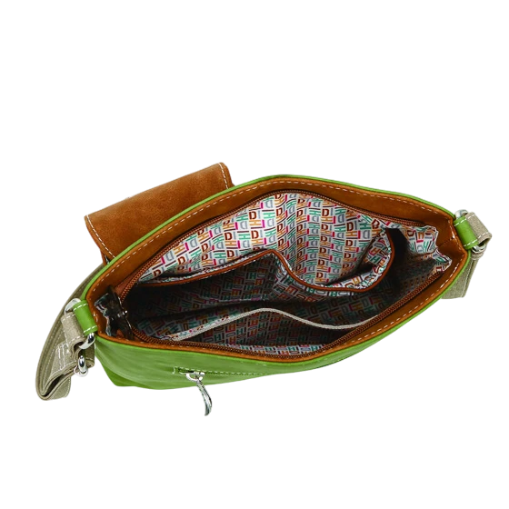 HI-DI-HI TAS "QUAK", GROEN/ COGNAC/ BEIGE