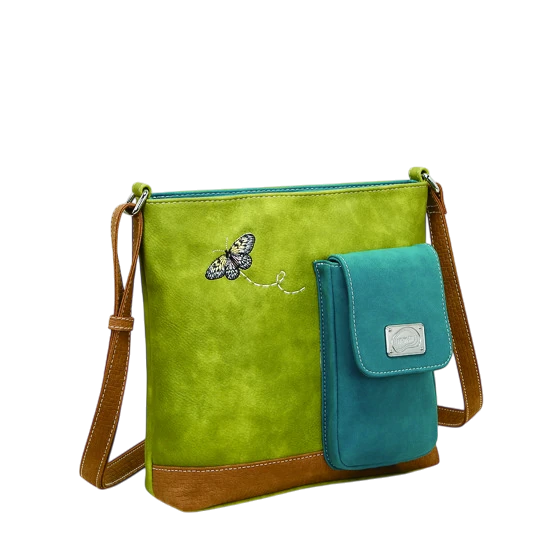 HI-DI-HI TAS "QUAK", GROEN/ COGNAC/ TURQUOISE