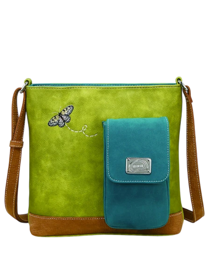 HI-DI-HI TAS "QUAK", GROEN/ COGNAC/ TURQUOISE