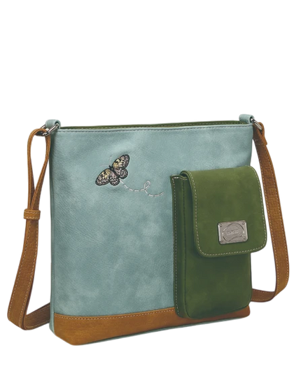 HI-DI-HI TAS "QUAK", BLAUW/ GROEN/ COGNAC
