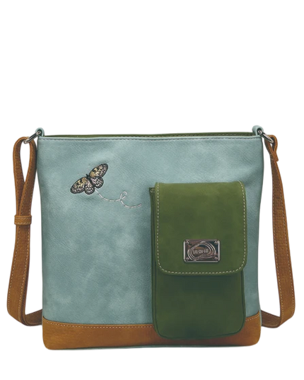 HI-DI-HI TAS "QUAK", BLAUW/ GROEN/ COGNAC