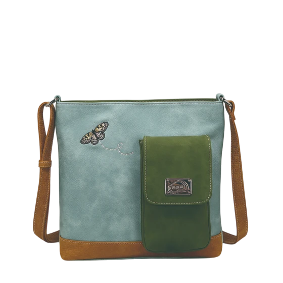 HI-DI-HI TAS "QUAK", BLAUW/ GROEN/ COGNAC