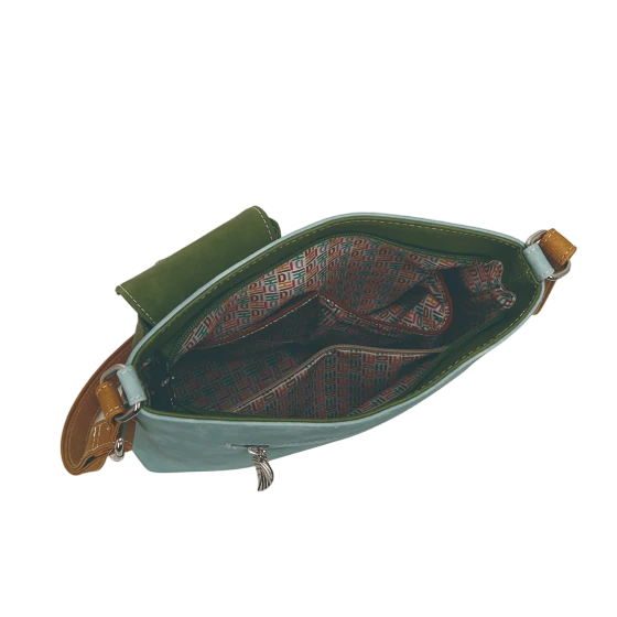 HI-DI-HI TAS "QUAK", BLAUW/ GROEN/ COGNAC