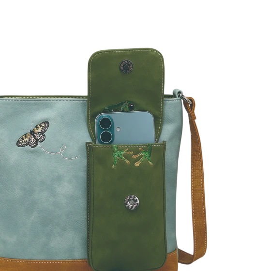 HI-DI-HI TAS "QUAK", BLAUW/ GROEN/ COGNAC