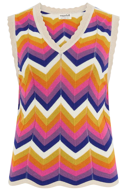 SUGAR HILL BRIGHTON ROSY KNIT VEST MULTI, SUNSET CHEVRON