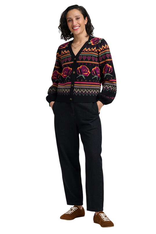 SUGARHILL BRIGHTON ADRIAN CARDIGAN, BLACK WILD ROSES