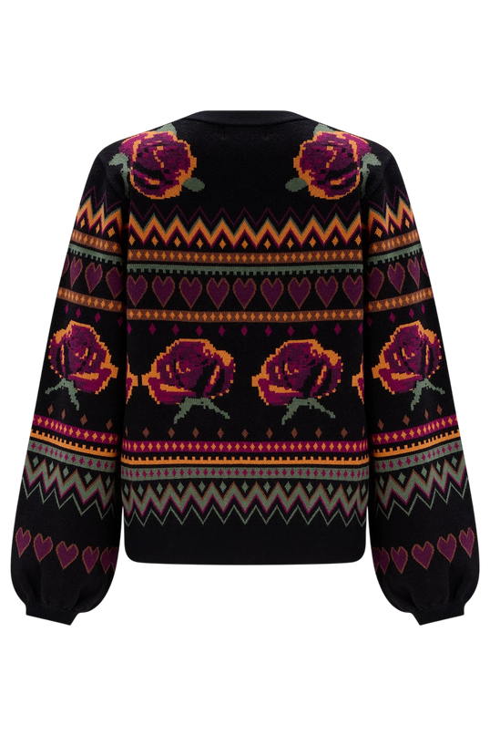SUGARHILL BRIGHTON ADRIAN CARDIGAN, BLACK WILD ROSES