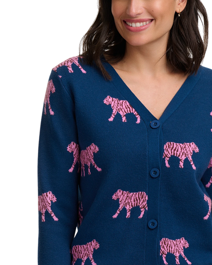 Sugarhill Brighton jennifer cardigan, teal tiger repeat