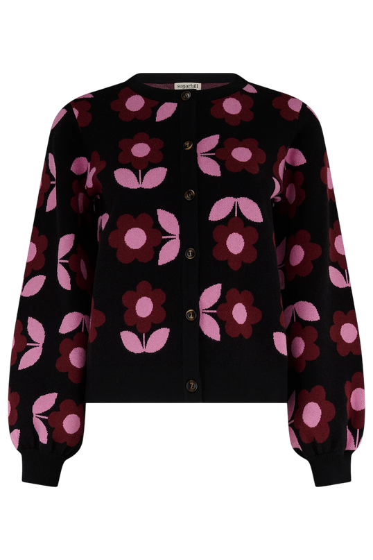 SUGARHILL BRIGHTON VENETIA CARDIGAN, BLACK MOD DAISY