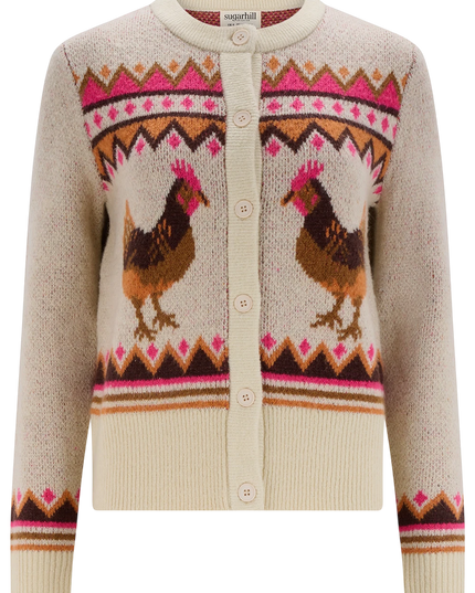 Sugarhill Brighton Larisa Cardigan, cream country chickens