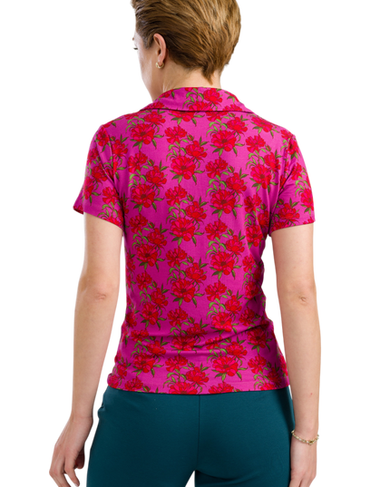 Suzy Top Short Sleeve - Fuchsia Flowers