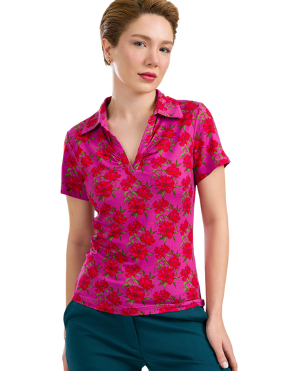 Suzy Top Short Sleeve - Fuchsia Flowers