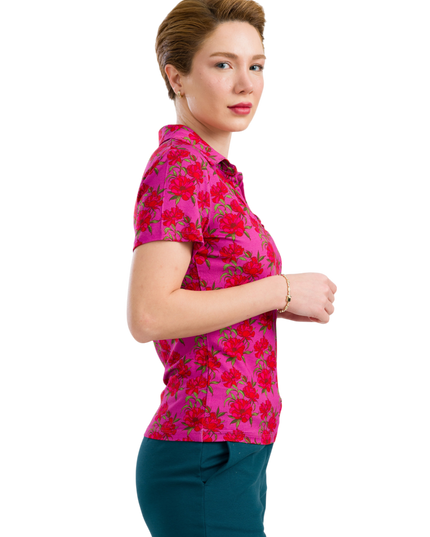 Suzy Top Short Sleeve - Fuchsia Flowers