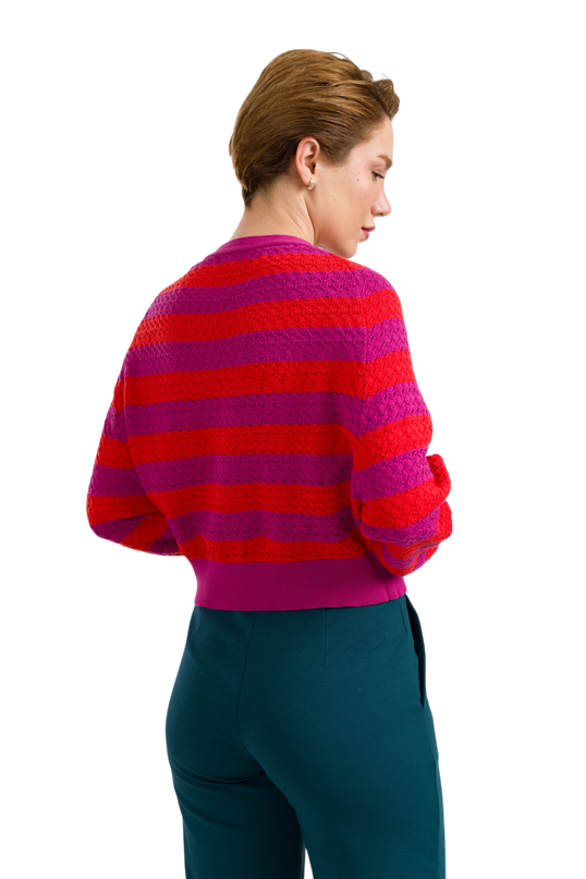 Knitwear Cardigan - Fuchsia Stripes