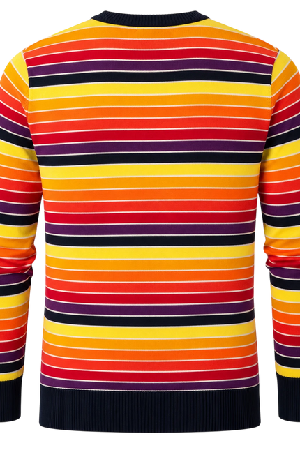 MADCAP ENGLAND SUNDOWN RETRO 90S STRIPED JUMPER , NAVY/AMARANTH PURPLE