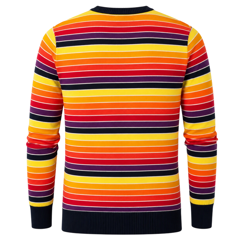 MADCAP ENGLAND SUNDOWN RETRO 90S STRIPED JUMPER , NAVY/AMARANTH PURPLE