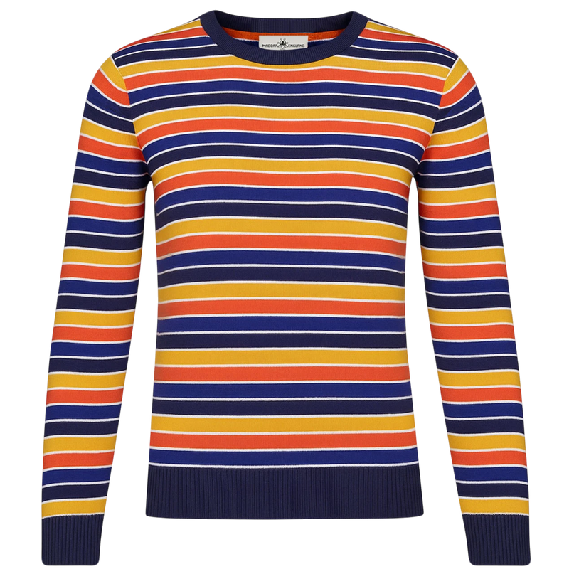MADCAP ENGLAND SUNDOWN RETRO 90S STRIPED JUMPER , MULTI STRIPE