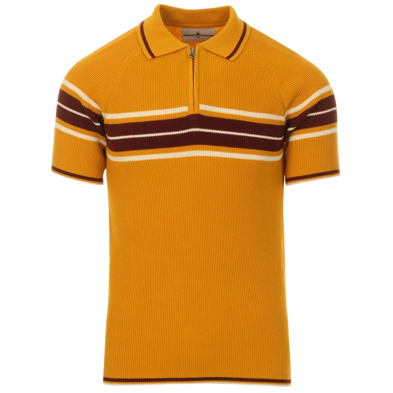MADCAP ENGLAND FIREBALL MOD RIB ZIP NECK POLO – GOLDEN GLOW
